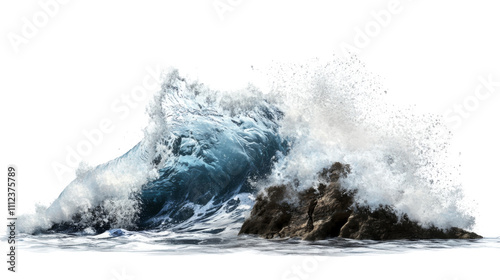 Sea wave hitting rock transparent background