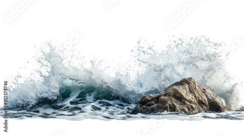 Fototapeta Naklejka Na Ścianę i Meble -  Sea wave hitting rock transparent background