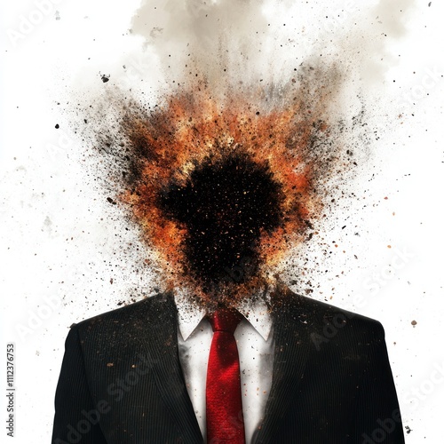 Surreal head explosion depicts stressful business life photo