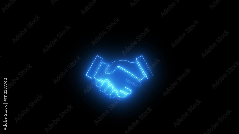 black background Handshake symbol concept. Animated symbol blue color icon. black background Handshake symbol concept. Animated symbol blue color icon.