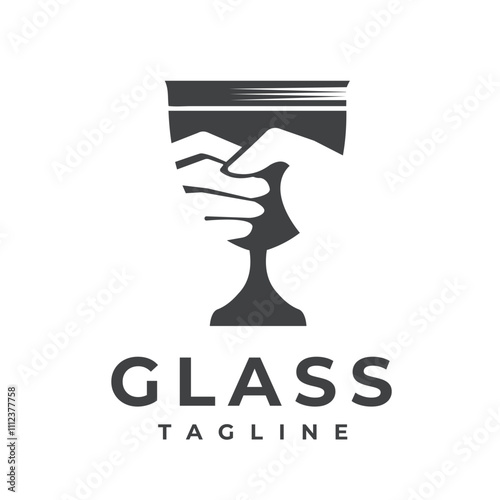 Wine Glass, Hand Held Champagne Glass for Restaurant Drink Bar Pub Logo Design Classic Vintage