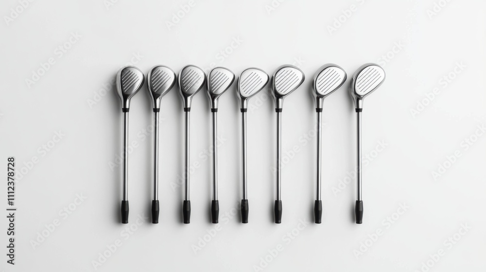 A minimalist wall art featuring a set of golf clubs with clean lines and simple design.