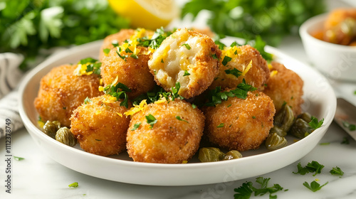 Roasted Bone Marrow Croquettes with Parsley Salad and Capers, Appetizer Photography