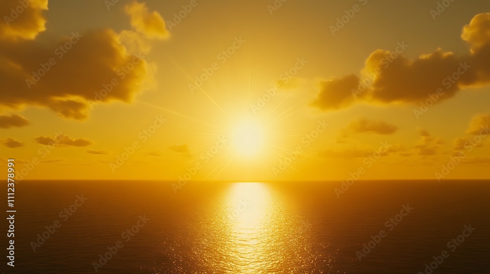 Golden Sunset Over Calm Ocean Water Clouds Golden Sunset Over Calm Ocean Water Clouds