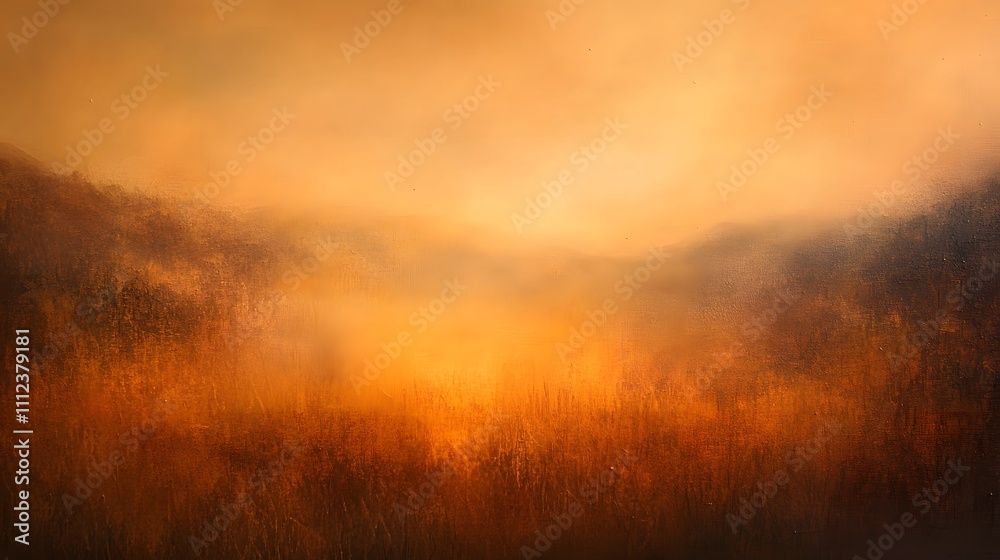 Fototapeta premium Golden Sunset Over Hazy Mountain Landscape