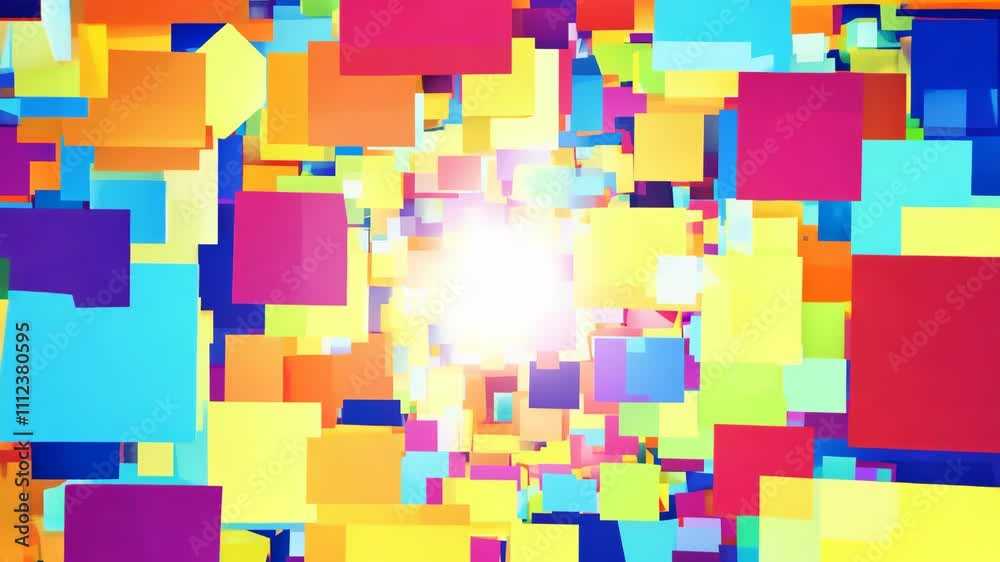 A colorful image of squares with a yellow square in the middle. The squares are in different colors and sizes A colorful image of squares with a yellow square in the middle. The squares are in different colors and sizes