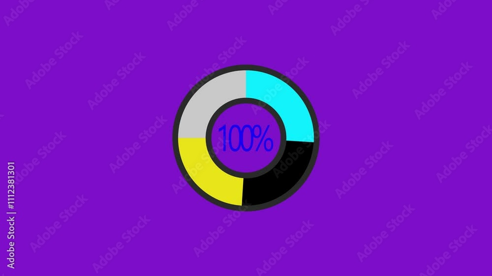 Circle diagram business illustration, 100 percent pie chart Percentage vector infographics for different color beautiful loading bar and background motion video purple background.