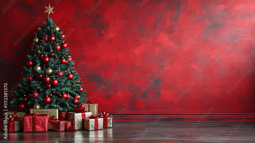 Christmas tree on a bright festive New Year's empty background Christmas tree on a bright festive New Year's empty background