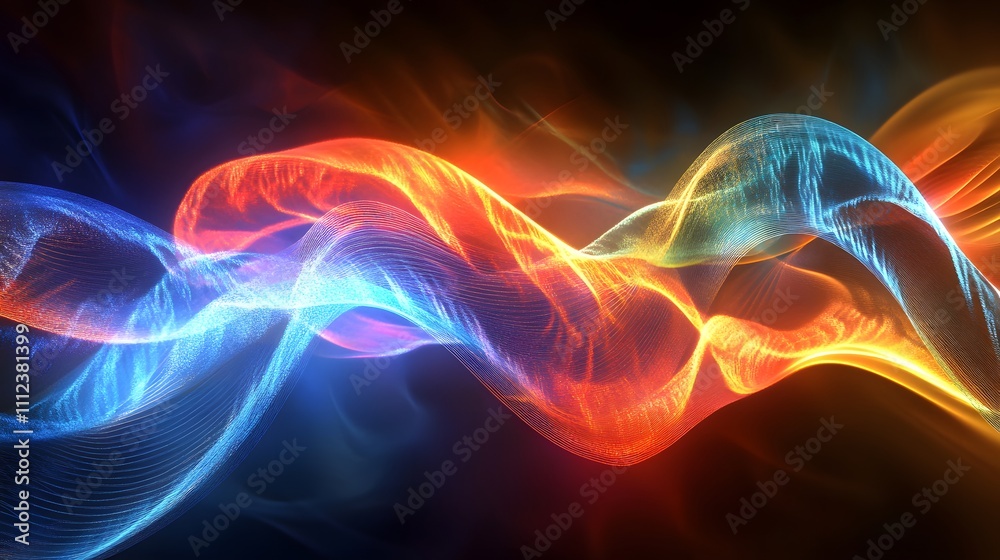 Abstract Waves of Blue and Orange Energy Flowing Abstract Waves of Blue and Orange Energy Flowing