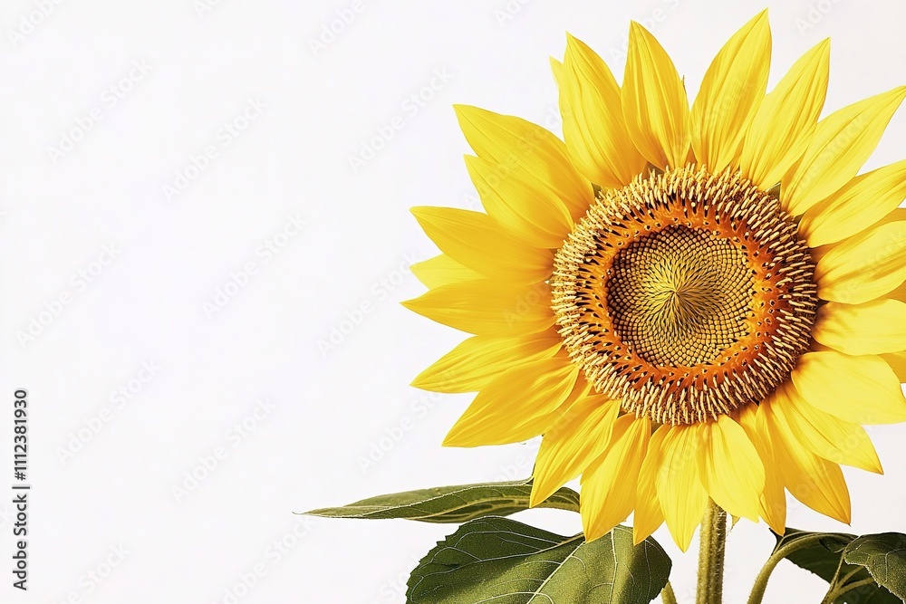 Fototapeta premium Bright sunflower on white background, summer vibes