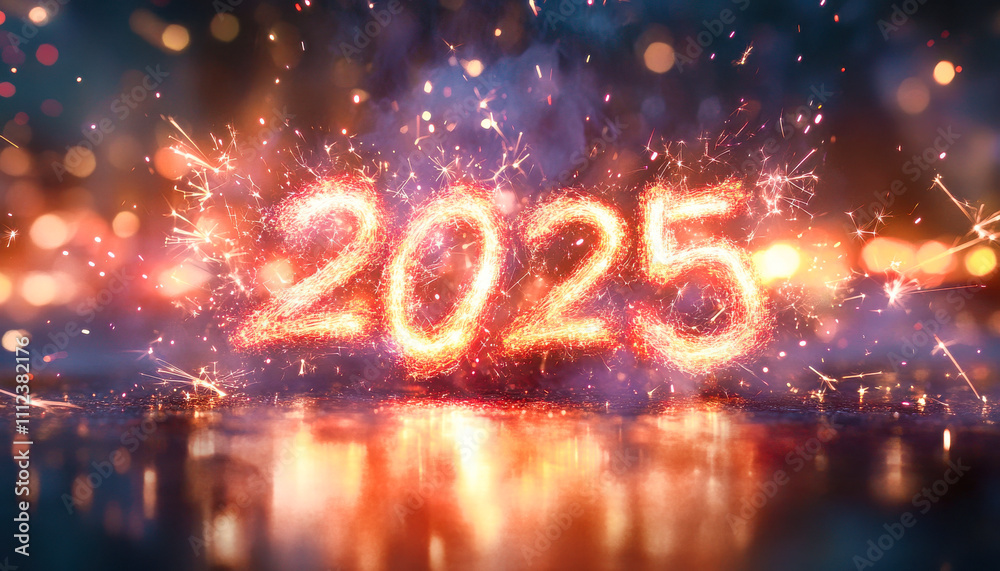 Fireworks display with text 