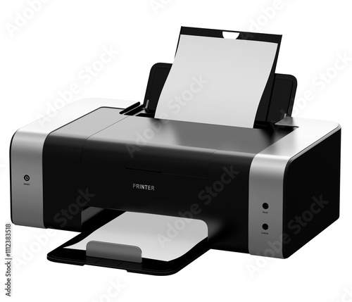 3D illustration of modern laser printer isolated on transparent background photo
