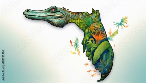 Florida state shape alligator map typical reptile