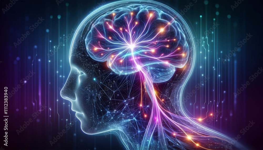 A schematic representation of a human figure with illuminated neural connections in the brain, symbolizing advanced AI and neural network concepts A schematic representation of a human figure with illuminated neural connections in the brain, symbolizing advanced AI and neural network concepts