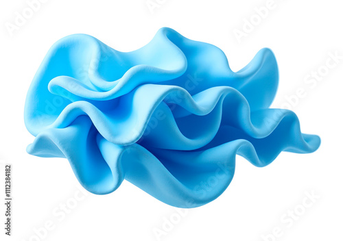 Floating elegant blue fabric isolated on white, selective focus