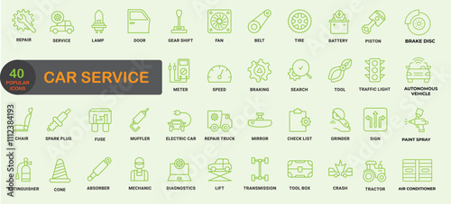 Car Service Popular Icons Pack. 40 Thin Line Icons stock illustration Sets for auto repair