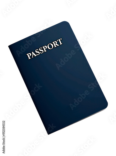 Top view of passport in blue cover with passport lettering text, isolated on a white background, symbol of travel for business or exploring distant lands