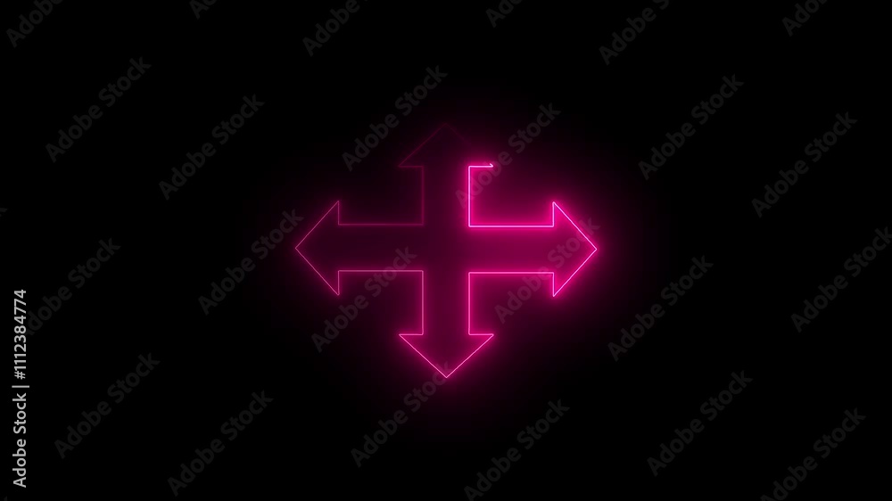 Abstract direction neon arrow sign icon animation. neon light icon isolated in black background. Right, Left, Up and down neon arrows Abstract direction neon arrow sign icon animation. neon light icon isolated in black background. Right, Left, Up and down neon arrows