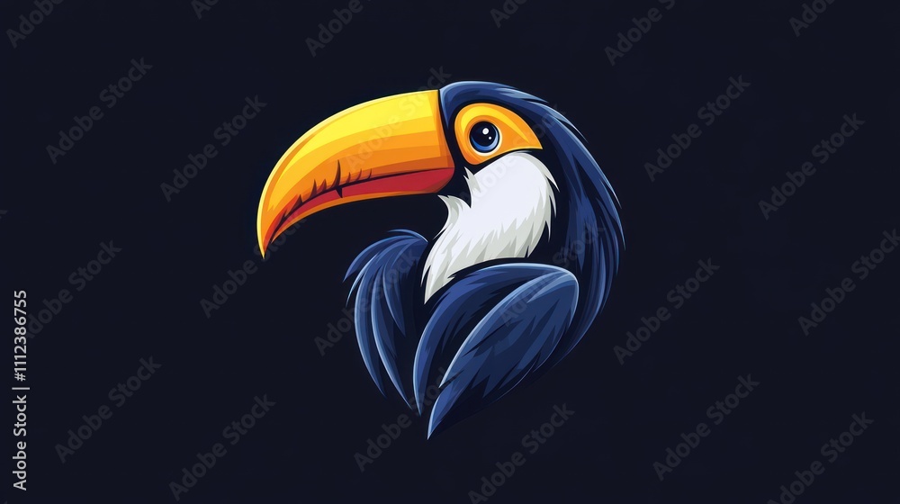 Fototapeta premium A colorful, stylized illustration of a toucan against a dark background.