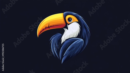 A colorful, stylized illustration of a toucan against a dark background. photo