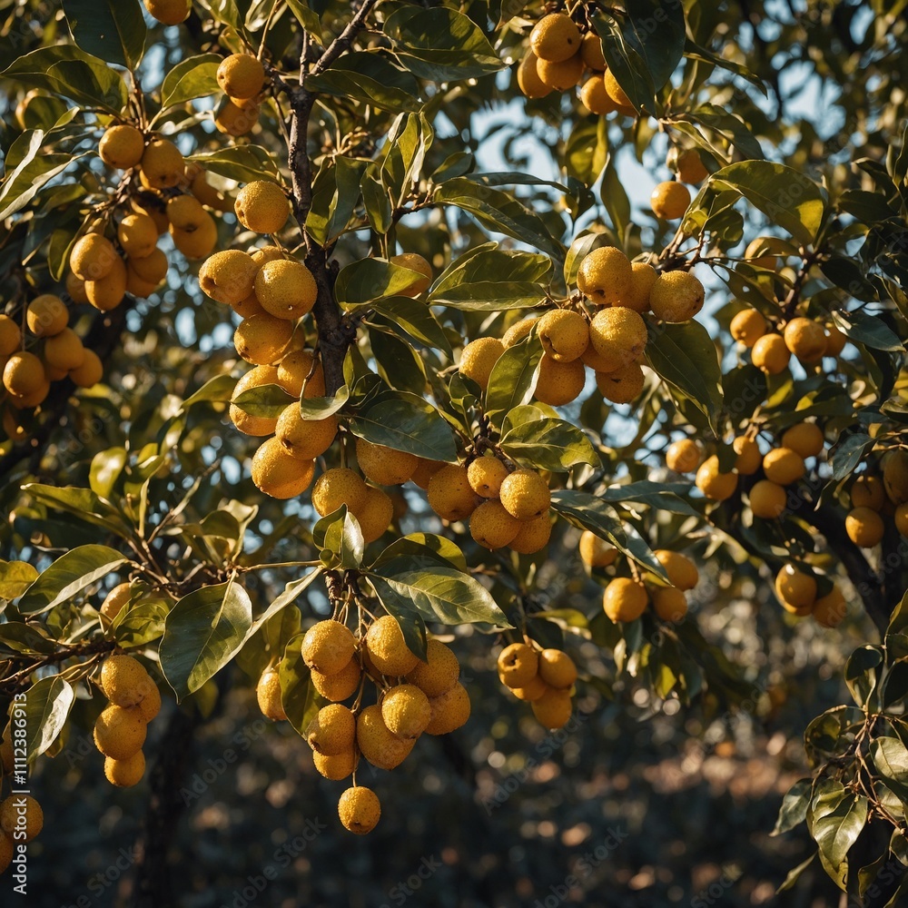 A tree with golden fruits that sparkle like jewels. A tree with golden fruits that sparkle like jewels.