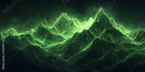 outline of the himalayan mountains with a glowy green colour photo