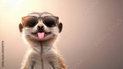Wallpaper Mural Comical Meerkat with Sunglasses and Tongue Out, Funny Animal Portrait on Neutral Background Torontodigital.ca