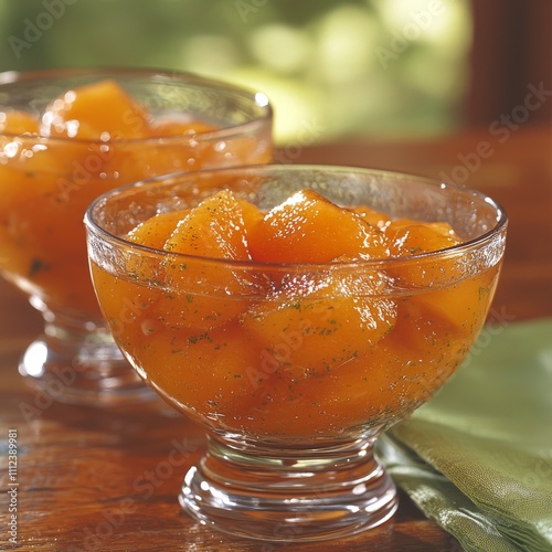 Sweet and Tangy Spiced Melon Cubes in Glass Bowls