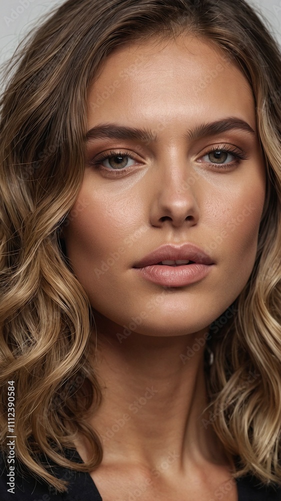 Captivating closeup of a serene model with wavy hair Captivating closeup of a serene model with wavy hair