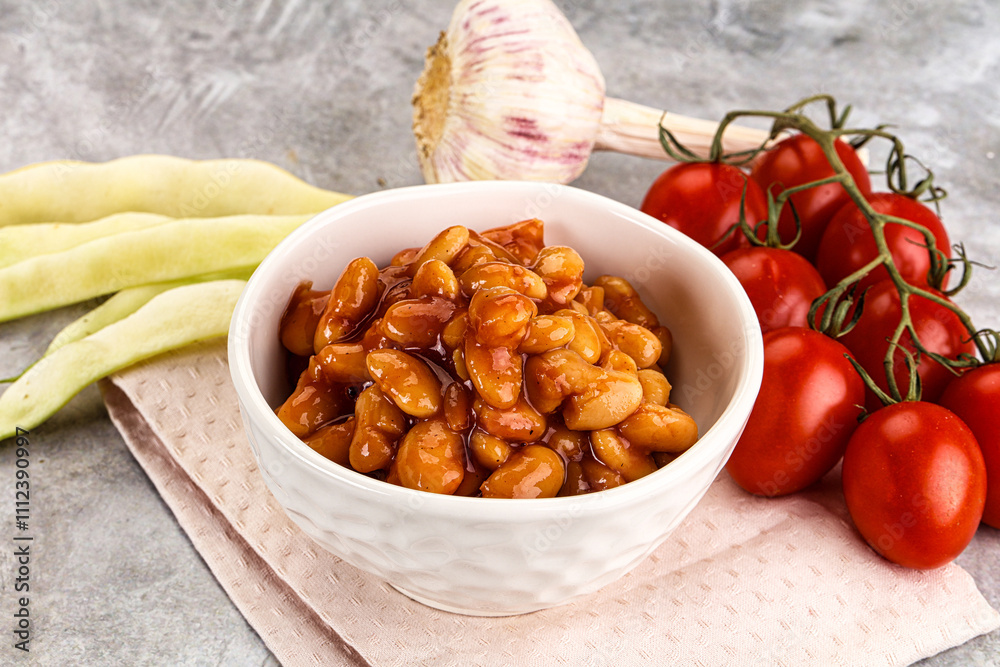 White baked bean in tomato sauce White baked bean in tomato sauce