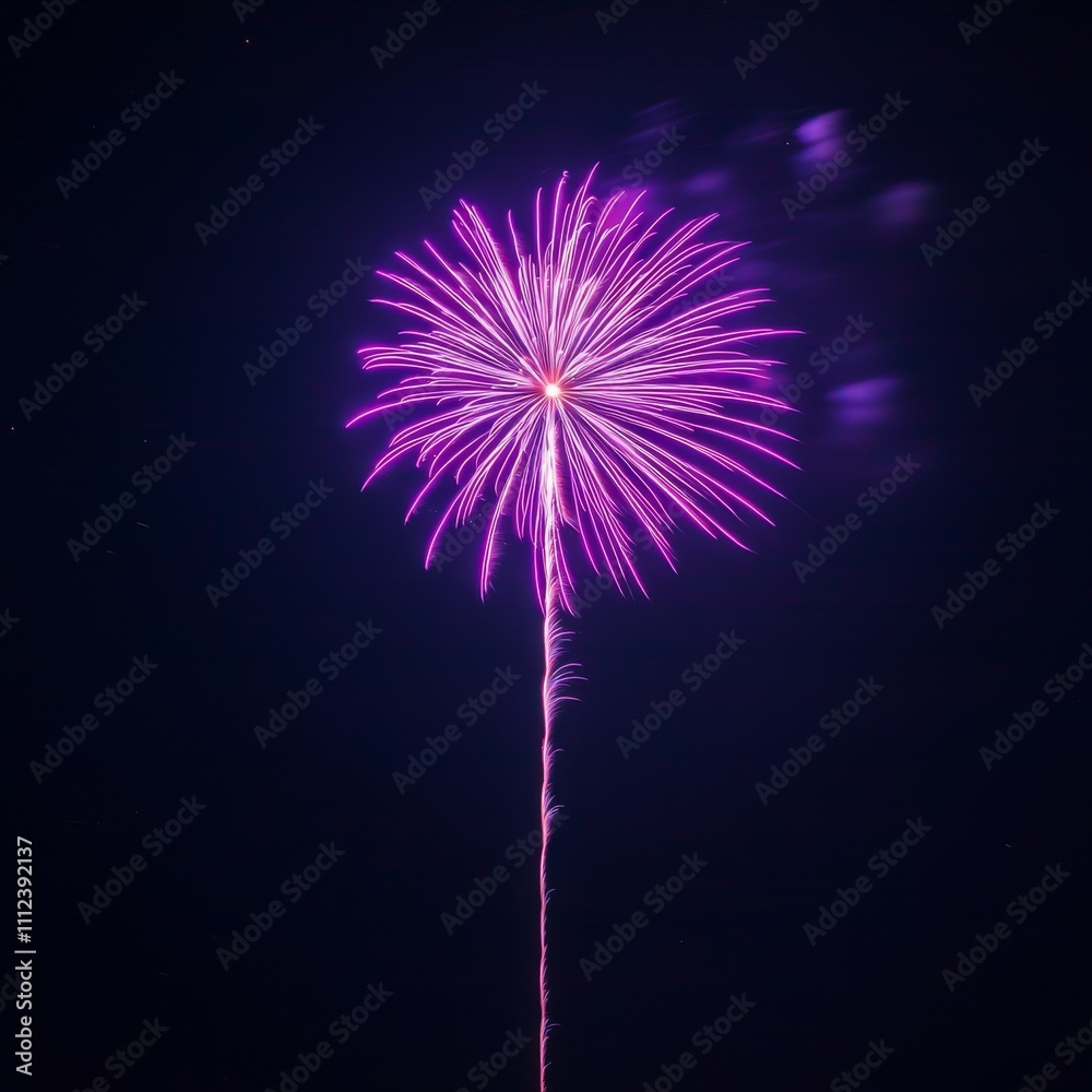 Vivid purple firework exploding in night sky. Vivid purple firework exploding in night sky.