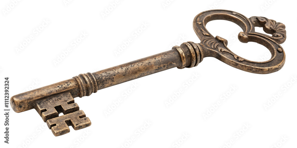 Old house key isolated on white background.AI GENERATED Old house key isolated on white background.AI GENERATED