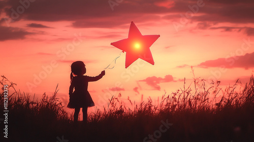 A child holding a helium balloon shaped like a st_0065 photo