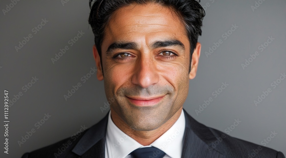 smiling indian business man employee or manager standing isolated on gray background smiling indian business man employee or manager standing isolated on gray background