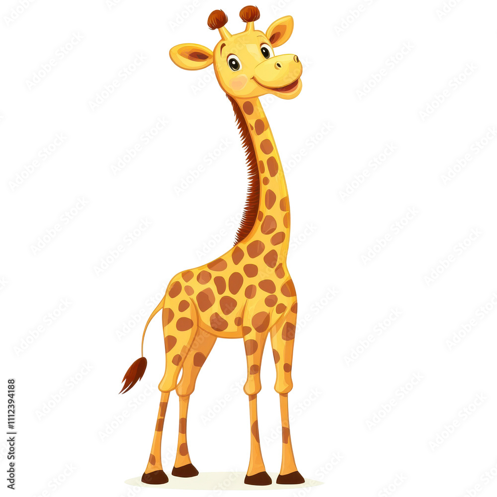 A cheerful cartoon giraffe with distinctive spots and a long neck, standing in a playful pose. A cheerful cartoon giraffe with distinctive spots and a long neck, standing in a playful pose.