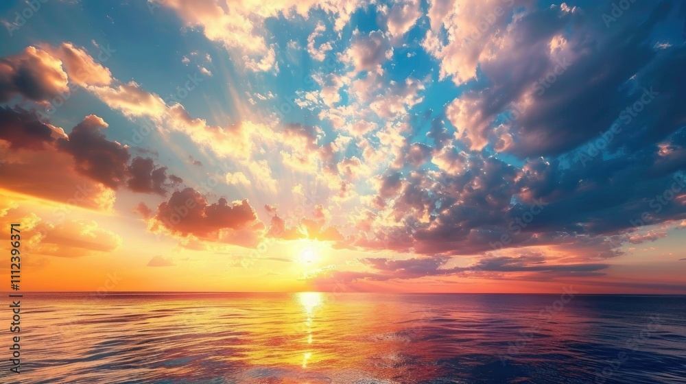 Fototapeta premium Golden Sunset Over a Tranquil Ocean