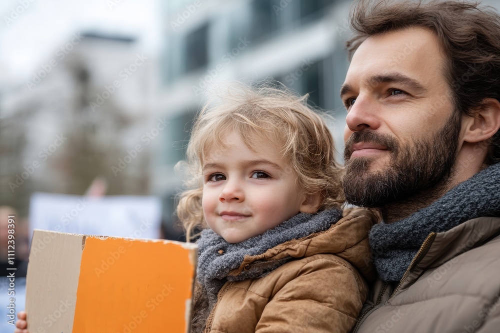 A father proudly holds his smiling child in his arms during a gathering, showcasing warmth, love, and connection amidst a bustling outdoor atmosphere. A father proudly holds his smiling child in his arms during a gathering, showcasing warmth, love, and connection amidst a bustling outdoor atmosphere.