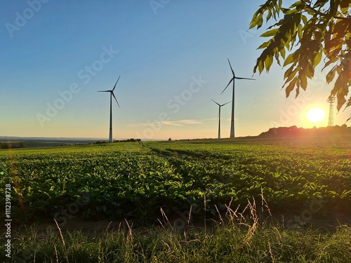 Wind Turbines at Sunset Over German Countryside
