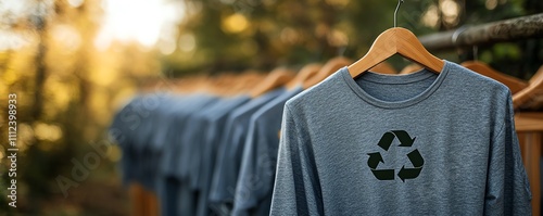 Ecofriendly apparel with a prominent recycle logo, advocating for sustainable textile choices and a commitment to environmental conservation over fast fashion photo