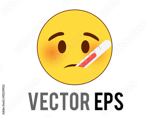 Yellow sick face with mouth medical thermometer