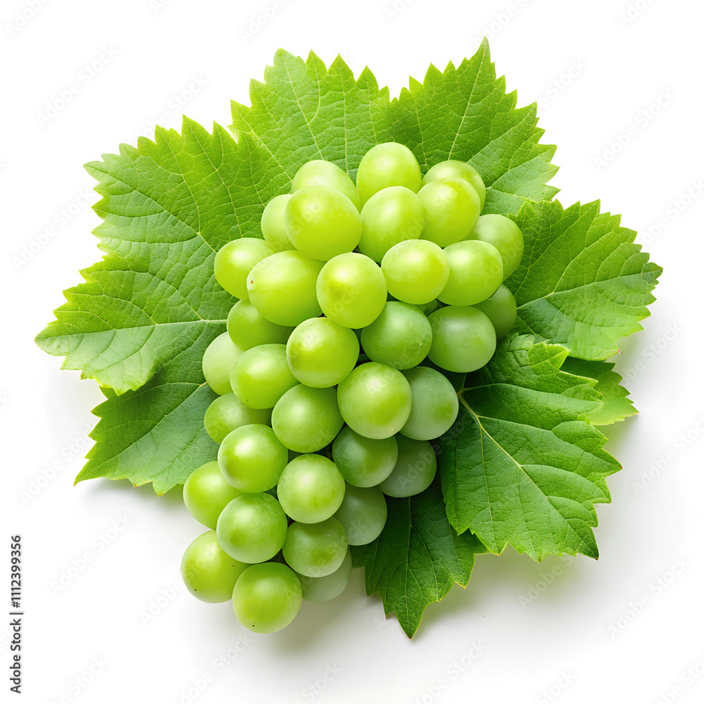 Green grape with leaves isolated on white. With clipping path. Full depth of field.
Green grape with leaves isolated on white. With clipping path. Full depth of field.