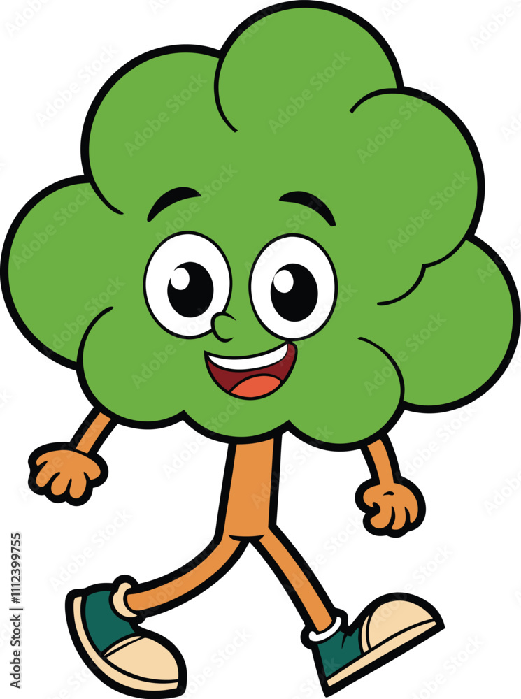 Obraz premium Happy Green Tree Cartoon Character Walking 