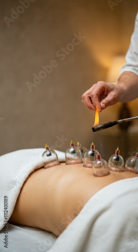 Relaxing Cupping Therapy Session With Gentle Flame