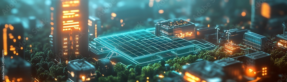 A conceptual image of a sustainable energy system, featuring wind turbines, solar panels, and advanced green technology working together to power a clean future A conceptual image of a sustainable energy system, featuring wind turbines, solar panels, and advanced green technology working together to power a clean future