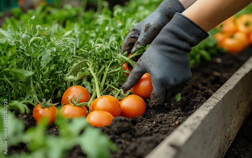 Fototapeta premium Children happily harvesting vegetables from their school garden