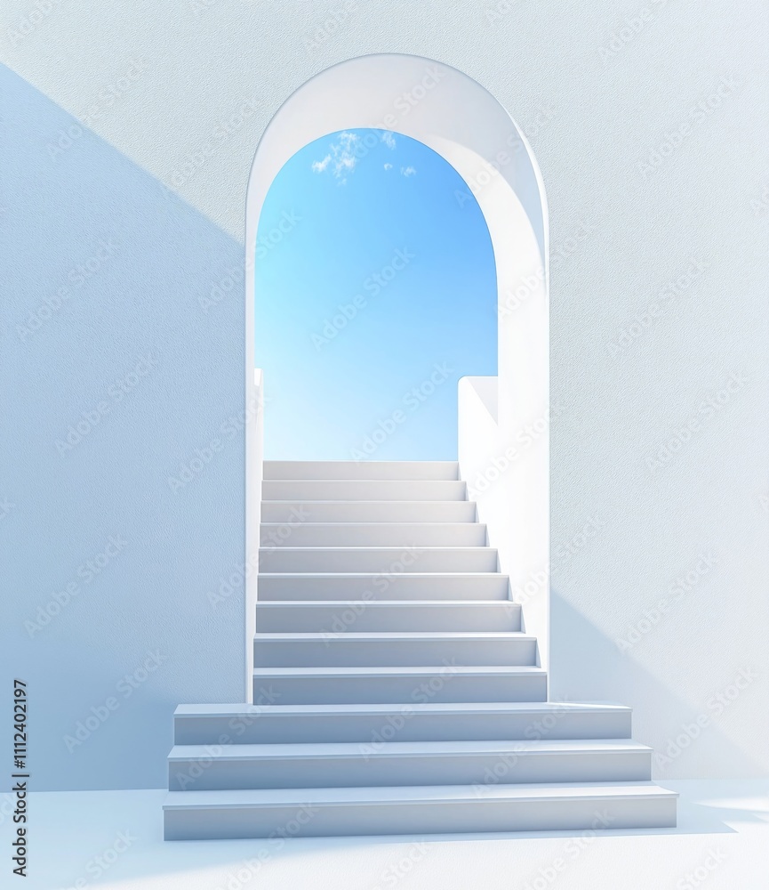White Staircase Leading to an Open Door Under a Blue Sky White Staircase Leading to an Open Door Under a Blue Sky
