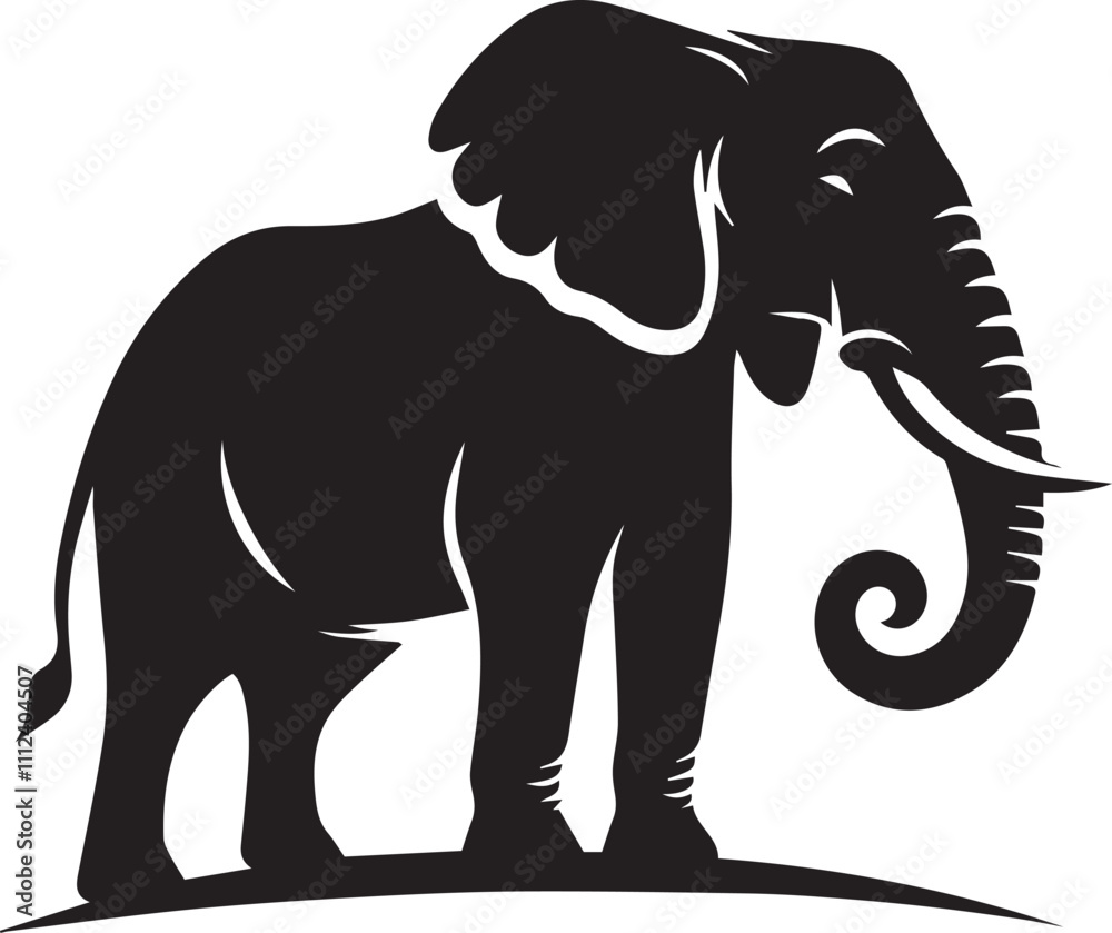 Obraz premium Elephant silhouette head held high trunk curled elegantly vector