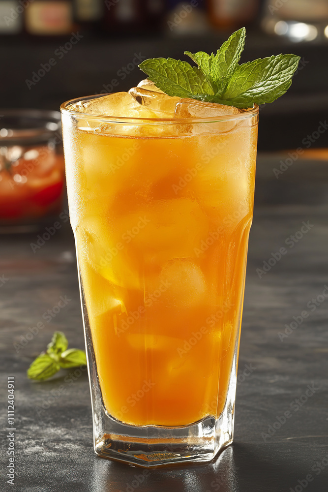 Refreshing lemonade in a glass with mint leaves and ice cubes Refreshing lemonade in a glass with mint leaves and ice cubes