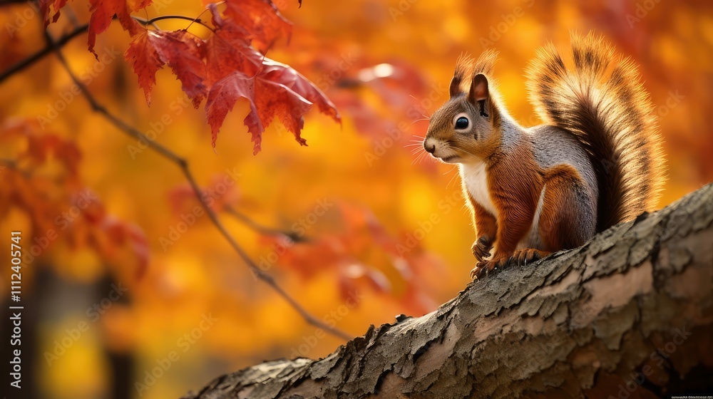 Obraz premium squirrel fall leaf