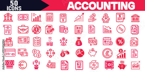 Accounting Thin Line Icons Set Vector Illustration of Finance, Taxes, Bookkeeping, Invoices